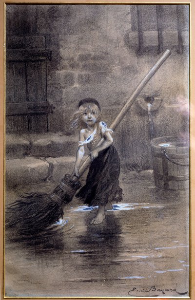 Reprezentace Cosette, zametání naboso. Ilustrace k filmu „Miserables“ od Victora Huga (1802-1885) od Emile Bayarda (1837-1891) 19. století. Paříž, Maison Victor Hugo od Emile Antoine Bayard