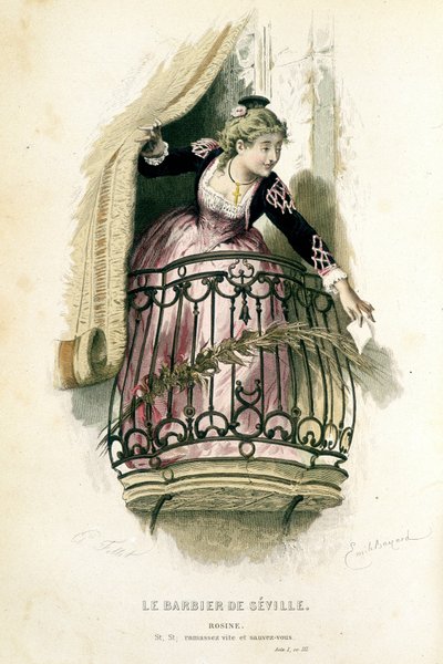 Rosine v "Lazebníku sevillském" - in "Oeuvres complètes de Beaumarchais", kresby Emile Bayard, ed. Laplace Sanchez & cie, Paris od Emile Antoine Bayard