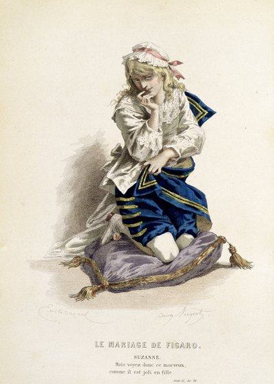 Suzanne ve Figarově svatbě“ - v „Kompletních dílech Beaumarchais“, kresby Emile Bayard, ed. Laplace Sanchez & cie, Paříž od Emile Antoine Bayard