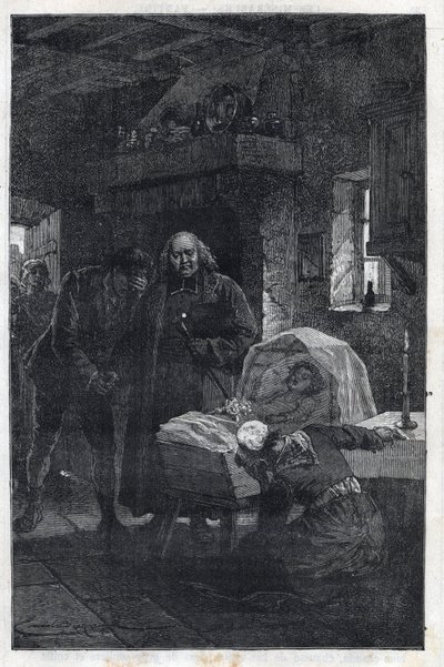 Myriel Eveque se truchlící rodinou – ilustrace Emile Bayarda (1837–1891) k filmu „Miserables – First Part: Fantine“ od Victora Huga (1802–1885) 1862 od Emile Antoine Bayard