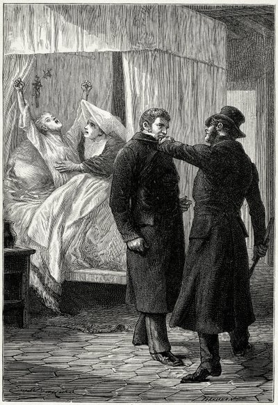 Victor Hugo “”Les Miserables””: Jean Valjean, který zbohatl pod jménem Monsieur Madeleine, se kolem něj daří. Ale jeho nepřátelský policejní inspektor Javert podezřívá jeho identitu a nakonec ho zatkne, zatímco Fantine (Cosettina matka) umírá. Val od Emile Antoine Bayard