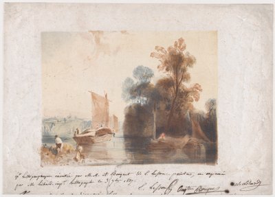 Krajina s řekou a čluny, 1837 od Emile Aubert Lessore