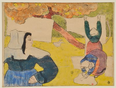 Bretonky rozvěšující prádlo od Emile Bernard