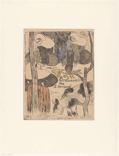 Tři bretaňské ženy a krávy Titulní tisk pro: Émile Bernard, Bretonneries, 1889 Bretonnes et vache Breton ženy (název série) Bretonnes (název série na objektu) od Emile Bernard