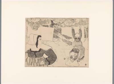 Tři Bretonky věší prádlo Le linge Breton ženy (název série) Bretonnes (název série) od Emile Bernard