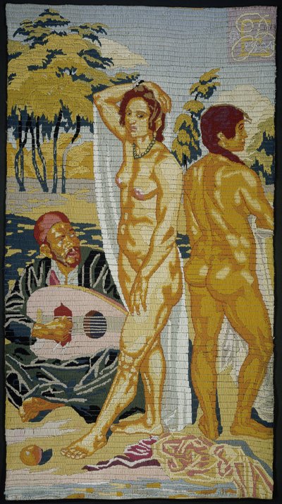 stůl Geborduurd; Dva lazebníci od Emile Bernard