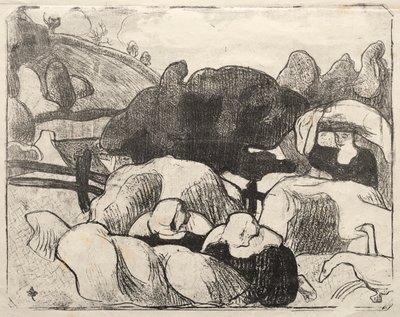 Les Bretonneries: Bretonské ženy dělající kupky sena od Emile Bernard