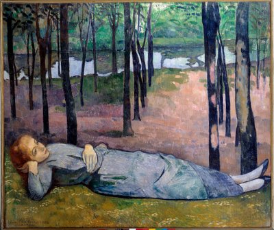 Madeleine (1871 - 1895) u dřeva lásky. Portrét strašlivé ženy ležící v lese. Obraz Emile Bernard (1868-1941) od Emile Bernard
