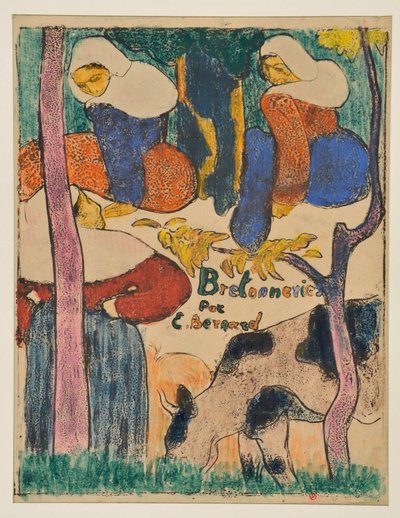 Tři ženy a kráva na louce od Emile Bernard