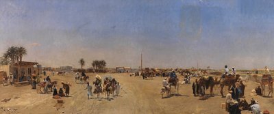 Most Qasr al-Nil v Káhiře od Emile Charles Wauters