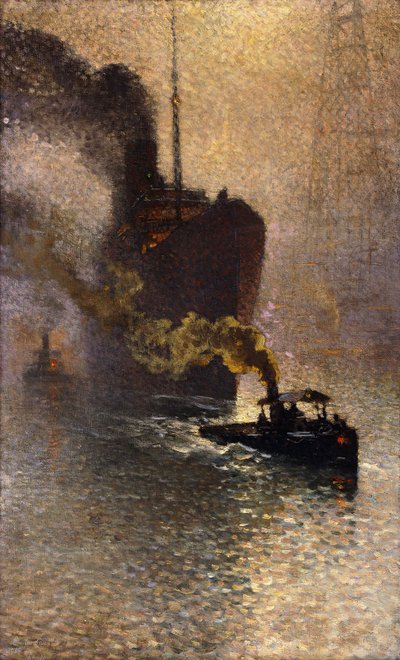 In Tow on the Thames in the Fog; Escorte sur la Tamise dans le Brouillard - Vzato ve vleku na Temži, 1918 od Emile Claus