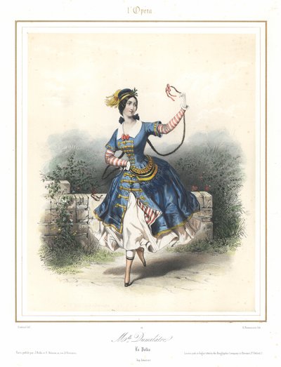 Francouzská baletní tanečnice Adele Dumilatre tančící v pařížské opeře, c1840 (barevné lito) od Emile Desmaisons