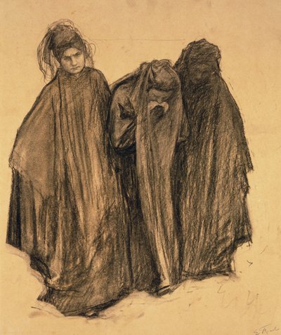 Studie pro La D0uleur, 1899 (uhlí na papíře) od Emile Friant