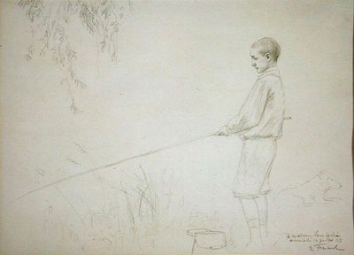 Mladý chlapec rybaří od Emile Friant
