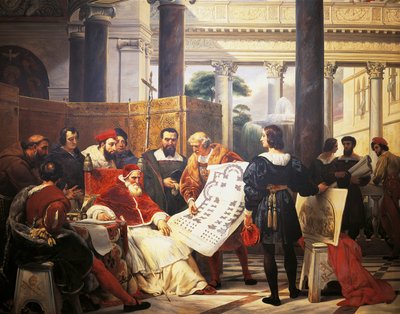 Papež Julius II. nařídil Bramante Michelangelovi a Raphaelovi postavit Vatikán a chrám sv. od Emile Jean Horace Vernet