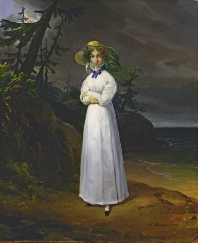 Mladá dívka v romantické krajině, 1825 od Emile Jean Horace Vernet