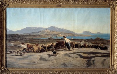 Pohled na Marseille z Aygalades, denní procházka V popředí mladých pastýřů se stádem. Obraz Emila Loubona (1809-1863) 1853 Rozm. 1,40 x 2,60 m Marseille. Muzeum výtvarných umění od Emile Loubon