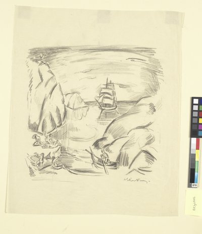 Mořská zátoka s plachetnicí a koupajícími se ženami od Emile Othon Friesz