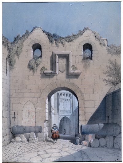 Pohled na bránu bulváru. Mont Saint Michel. Kresba Emile Sagot Musee Municipal d