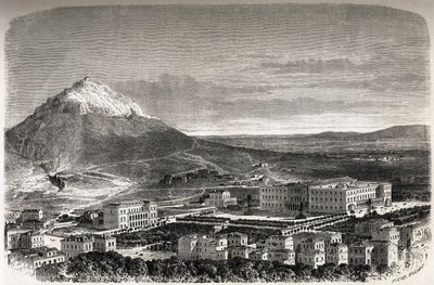 Pohled na Athény Řecko, kresba Theronda, k ilustraci příběhu M.A.Prousta, zima v Athénách od Emile Theodore Therond
