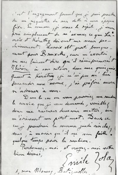 Dopis od Zoly Edouardu Manetovi (1832-83) 1868 (pero a inkoust na papíře) od Emile Zola