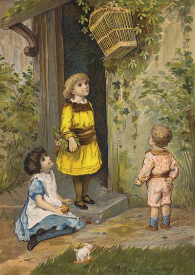 Děti obdivují závěsný koš (chromolit) od Emily Jane Harding Andrews