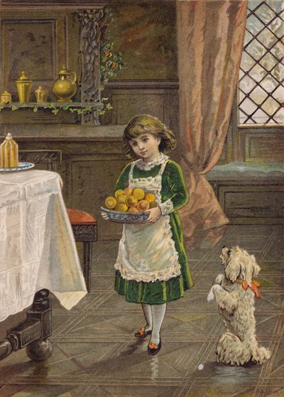 Dívka nesoucí mísu s ovocem (chromolit) od Emily Jane Harding Andrews