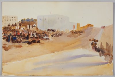 Tanger. kolem roku 1900. Tužka a akvarel od Emily Sargent
