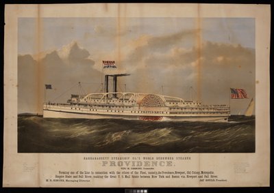 Světoznámý parník Providence Benj M Simmons společnosti Narragansett Steamship Co. Commander... (litografie) od Endicott Endicott