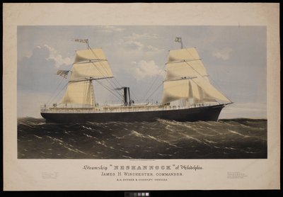 Parník Neshannock z Filadelfie. James H. Winchester, velitel. E A Souder  Company, majitelé (litografie, kolorovaná) od Endicott Endicott