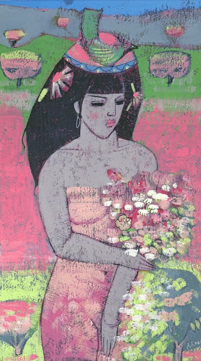 Oblečený jako Flora (olej na palubě) od Endre Roder
