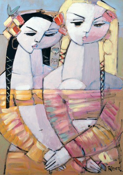 S květinami ve vlasech, 2008 (olej na palubě) od Endre Roder