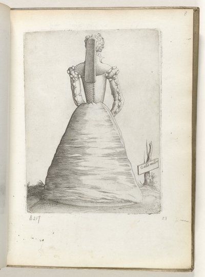 Galla Mulier (název na objektu) Vdaná žena z Francie, oblečená podle módy kolem roku 1550 Diversarum gentium nostrae aetatis habitus (název série) od Enea Vico