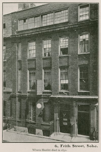 6 Frith Street, Soho, kde Haziltt zemřel v roce 1830 od English Photographer