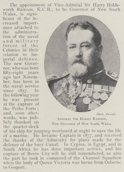 Admirál Sir Harry Rawson, nový guvernér Nového Jižního Walesu od English Photographer