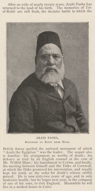 Arabi Pasha, se vrátil do Egypta z exilu od English Photographer