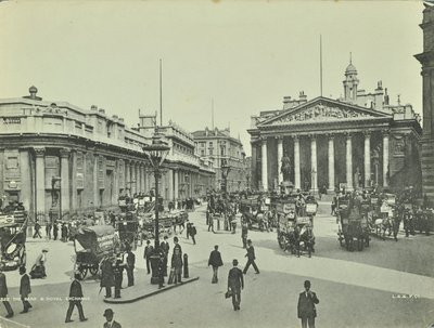 Bank of England a Royal Exchange, Threadneedle Street, City of London, 1890 od English Photographer