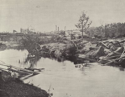 Burnley Bridge, přes Yarra, po povodních v červenci 1891 od English Photographer