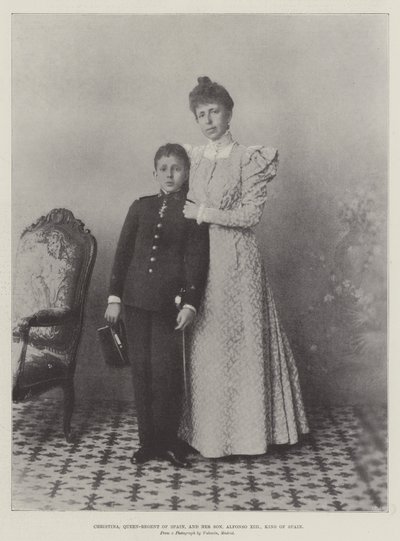 Christina, královna-regent Španělska, a její syn Alfonso XIII., král Španělska od English Photographer