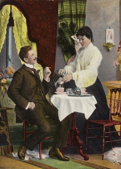 Pár spolu pije čaj (chromolitho) od English Photographer