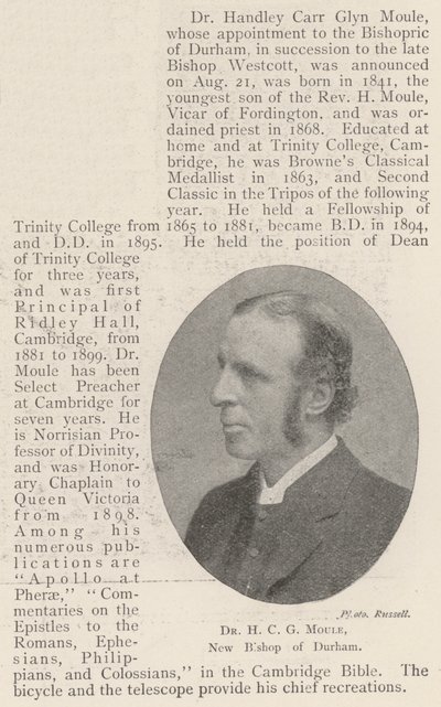 Dr H C G Moule, nový biskup z Durhamu od English Photographer