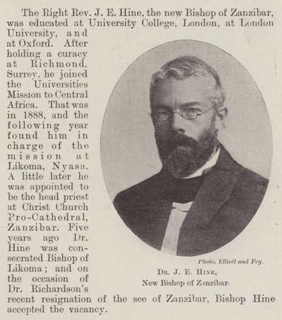 Dr J E Hine, nový biskup Zanzibaru od English Photographer