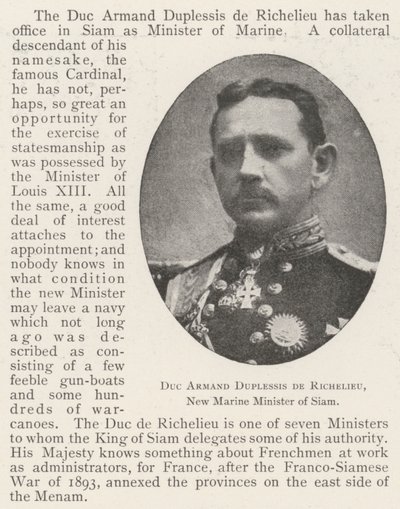 Vévoda Armand Duplessis de Richelieu, nový ministr námořní pěchoty Siamu od English Photographer