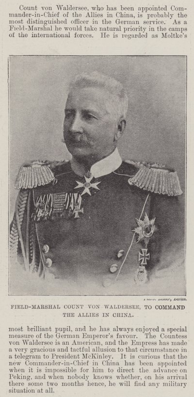 Polní maršál hrabě von Waldersee, aby velel spojencům v Číně od English Photographer