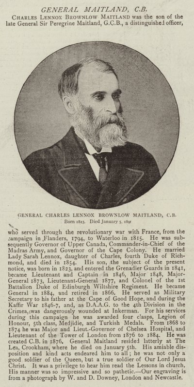 Generál Charles Lennox Brownlow Maitland, CB od English Photographer