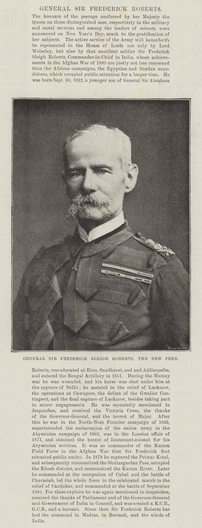 Generál Sir Frederick Sleigh Roberts, Nový Peer od English Photographer