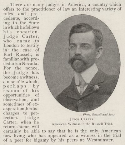 Soudce Carter, americký svědek v procesu s Russell od English Photographer