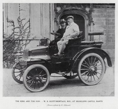 Král Edward VII s poslancem, W E Scott-Montagu, na zámku Highcliffe, Hampshire (černobílá fotografie) od English Photographer