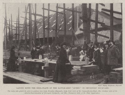 Položení kýlové desky královny bitevní lodi v Devonport Dockyard od English Photographer
