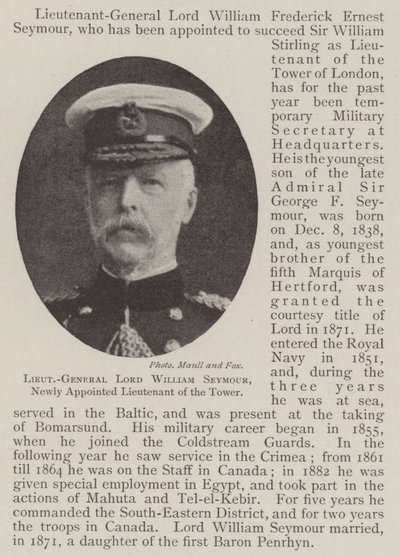 Generálporučík Lord William Seymour, nově jmenovaný poručík Toweru od English Photographer